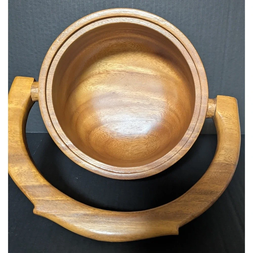 Vintage Hand Carved Teak‎ Wood Bucket With Handle Rural Farming Scene